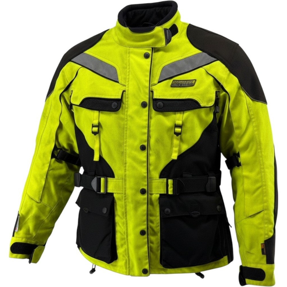 Women's Olympia Moto Sports Motorcycle Riding‎ Jacket Neon Yellow Black Medium M